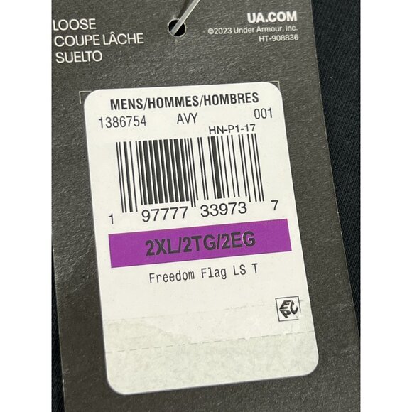 Under Armour Men's Freedom Flag Long Sleeve Shirt Black 2XL Loose Fit NWT - Picture 7 of 8